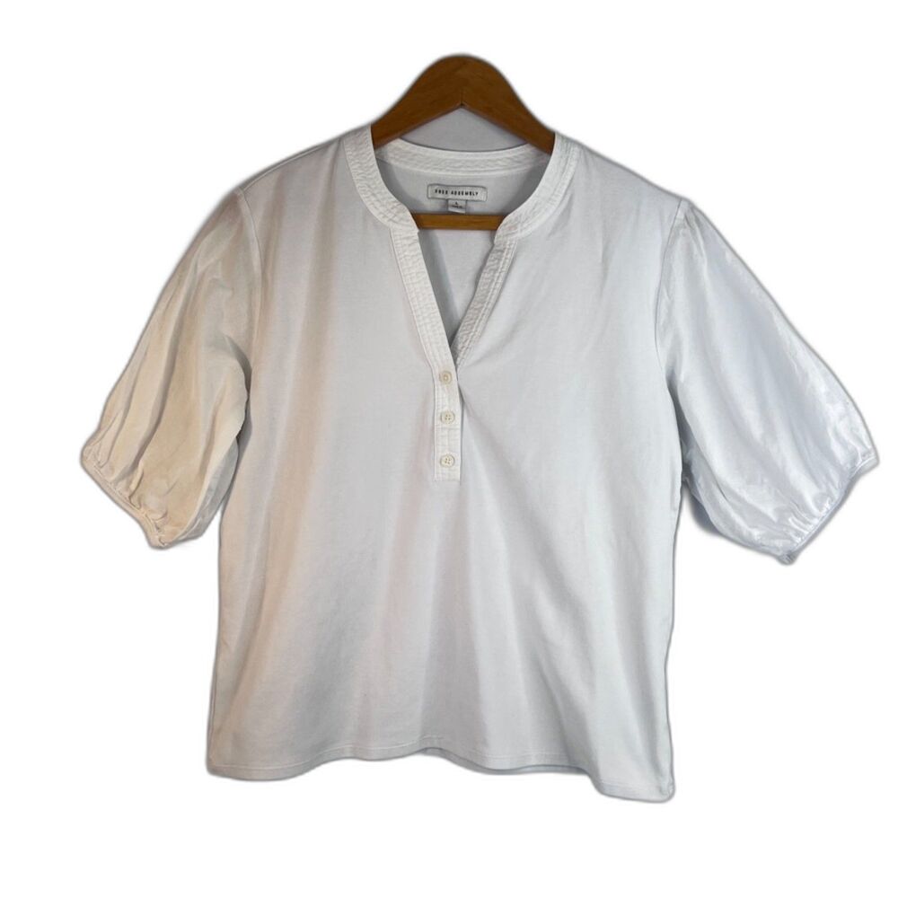 Free Assembly Vneck Cropped Puff Sleeve Semi Sheer White Blouse‎ Size Large